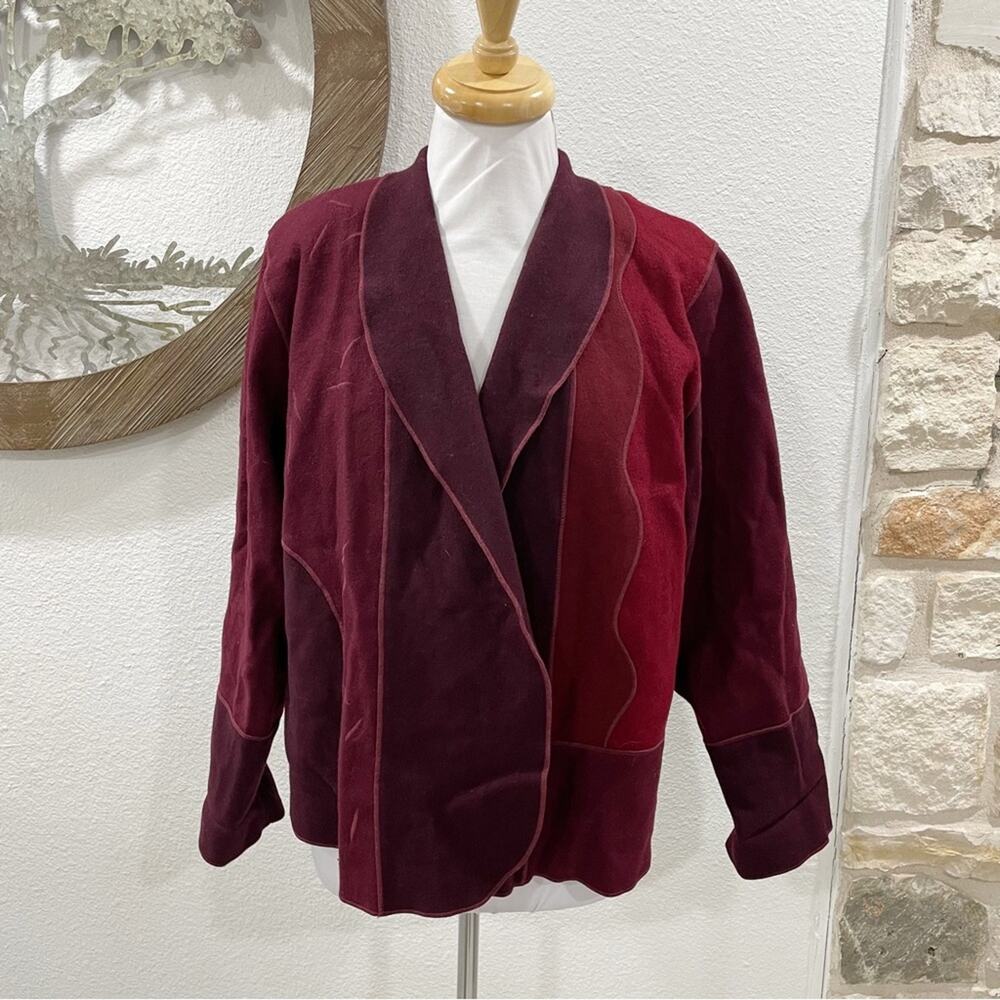 Vintage Beppa Eclectic Pieced Wool Blend Jacket Red Maroon Medium